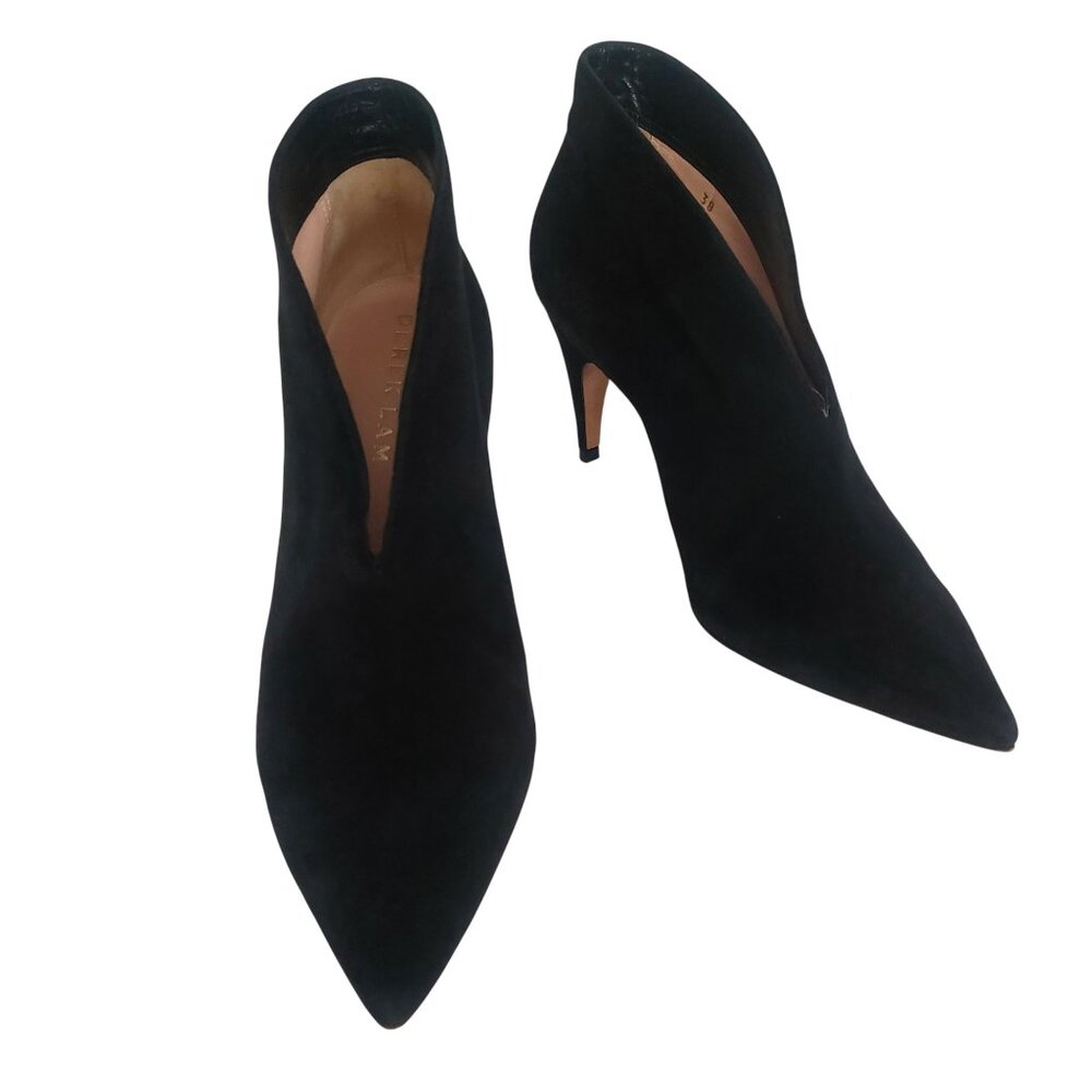 Derek Lam Ankle Boots 8 Black Suede Pointy Toe Heels Italian Cool Girl Designer - Picture 5 of 16